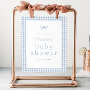 Poster Simple Dusty Blue En vichy Boys Baby shower Bienve