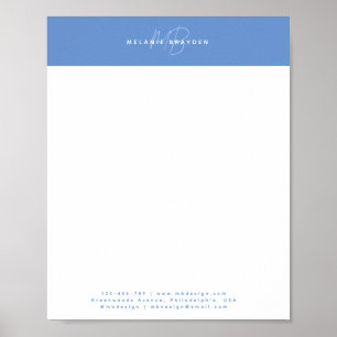 Poster Simple élégance Pastel Bleu Minimaliste Deux Monog