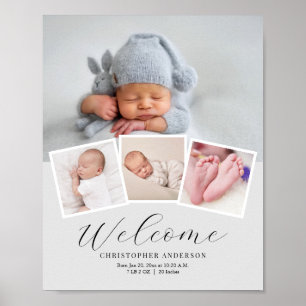 Poster Simple Elegant Baby Boy Photo Date de naissance St