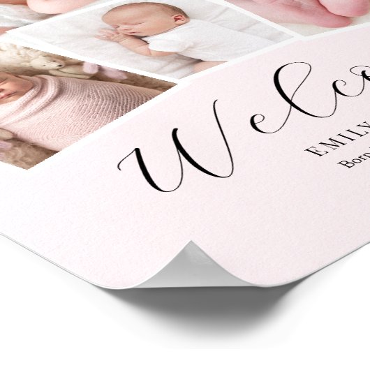 Poster Simple Élégant bébé fille photo Date de naissance  (Coin)