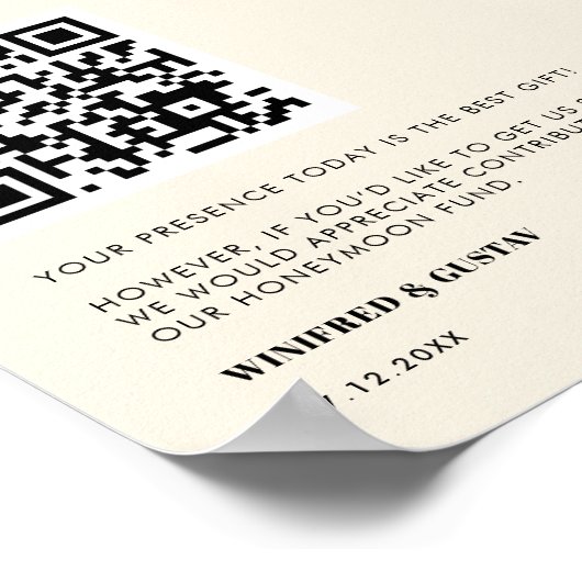 Poster Simple élégant & chic Honeymoon fund Code QR (Coin)