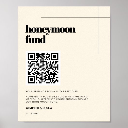 Poster Simple élégant & chic Honeymoon fund Code QR (Devant)