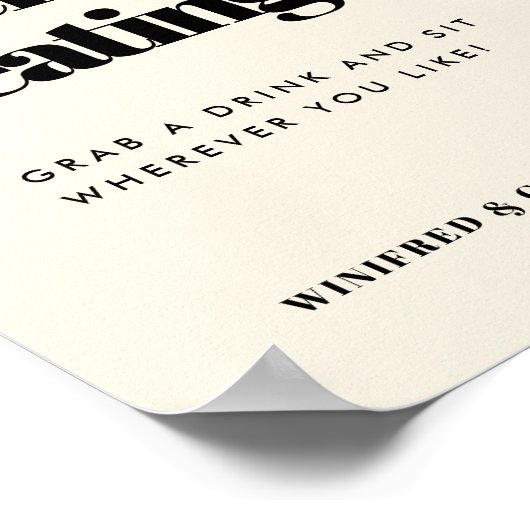 Poster Simple, élégant et chic mariage Open Seating (Coin)