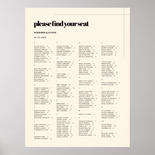 Poster Simple, élégant et chic, organigramme alphabétique (Devant)