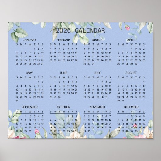 Poster Simple Elegant Floral Botanical 2026 Calendar |  (Devant)