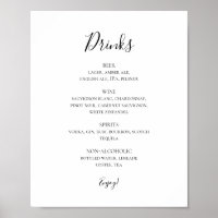 Simple Élégant Mariage Boissons Menu Signer