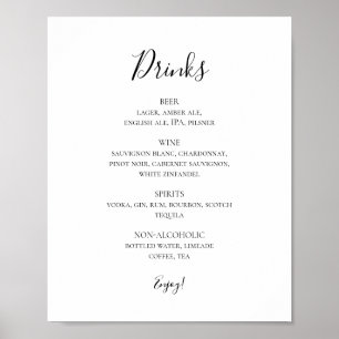 Poster Simple Élégant Mariage Boissons Menu Signer