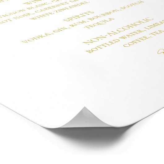 Poster Simple Elegant Mariage Gold Boissons Menu Signer (Coin)