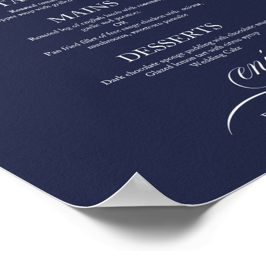Poster Simple Elegant Marine Blue Mariage Menu Sign (Coin)