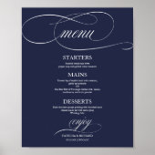 Poster Simple Elegant Marine Blue Mariage Menu Sign (Devant)