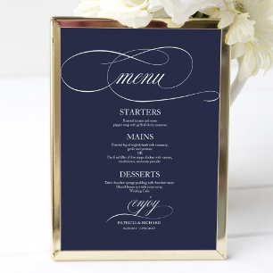 Poster Simple Elegant Marine Blue Mariage Menu Sign