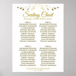 Poster Simple Élégant Or 4 Table Mariage Plan de Table