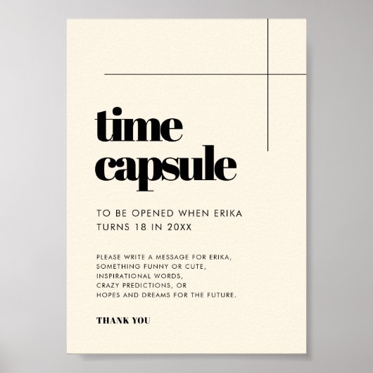 Poster Simple élégante capsule Time 1er signe d'anniversa (Devant)