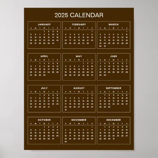 Poster Simple et Élégant Calendrier 2025 |  (Devant)