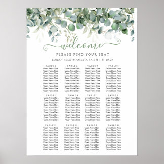 Poster Simple Eucalyptus Greenery Wedding Seating Chart