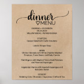 Poster Simple Faux Kraft Calligraphie Dîner Menu Signe (Devant)