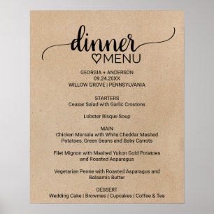 Poster Simple Faux Kraft Calligraphie Dîner Menu Signe