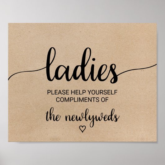 Poster Simple Faux Kraft Calligraphie Mesdames Salle de b (Devant)