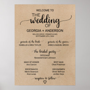 Poster Simple Faux Kraft Calligraphy Wedding Programme