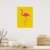 Poster Simple Flamant Rose Oiseau Silhouette Sur Jaune (Cuisine)