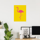 Poster Simple Flamant Rose Oiseau Silhouette Sur Jaune (Bureau à domicile)