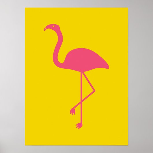 Poster Simple Flamant Rose Oiseau Silhouette Sur Jaune (Devant)