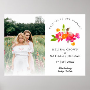 Poster Simple Floral LGBT Engagé Couple Bienvenue Invités
