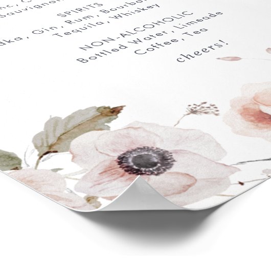 Poster Simple Floral Mariage Boissons Menu Signer (Coin)