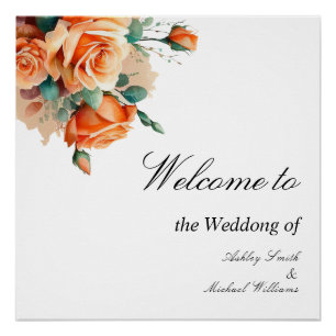 Poster Simple Floral Minimaliste Automne Mariage orange