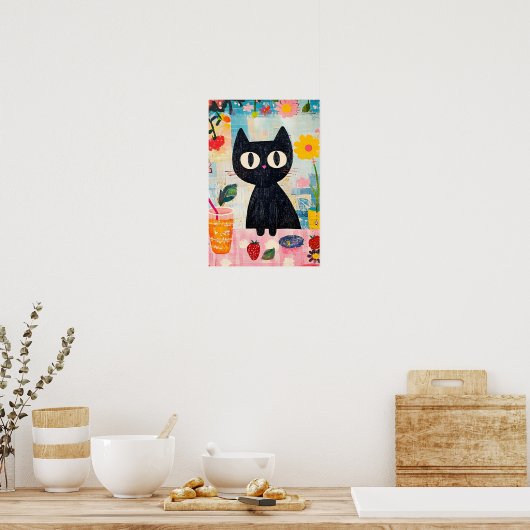 Poster Simple Funny Cute Black Cat  (Cuisine)