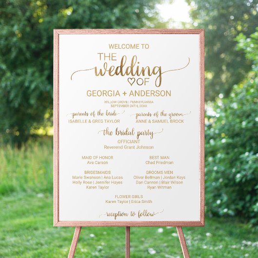 Poster Simple Gold Calligraphy FlowerGirl Wedding Program