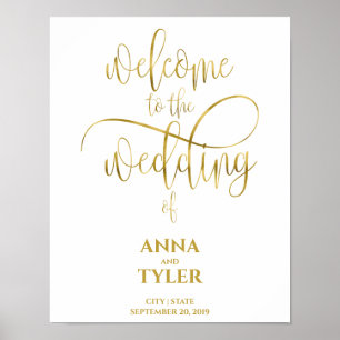 Poster Simple Gold Foil Bienvenue au calligraphe Mariage
