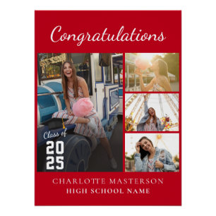 Poster Simple Graduation 2025 Photo Collage Rouge