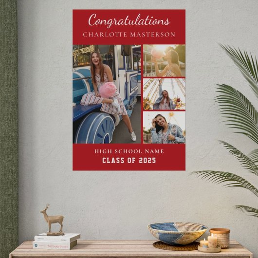 Poster Simple Graduation 2025 Photo Collage Rouge