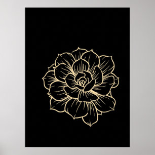 Poster Simple ligne florale minimaliste Fleur d'art noir 
