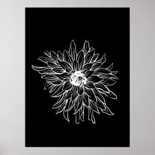 Poster Simple ligne florale minimaliste Fleur d'art noir 