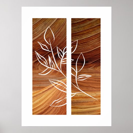 Poster Simple Line Art Leaf Outline Rich Wood Arrière - p (Devant)