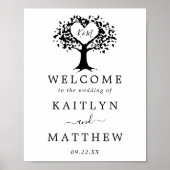 Poster Simple Mariage de l'arbre cardiaque du Monogramme  (Devant)