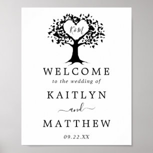 Poster Simple Mariage de l'arbre cardiaque du Monogramme