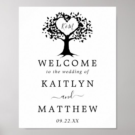 Poster Simple Mariage de l'arbre cardiaque du Monogramme (Devant)