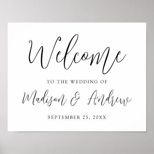 Poster Simple Mariage Écriture Noire de Bienvenue (Devant)