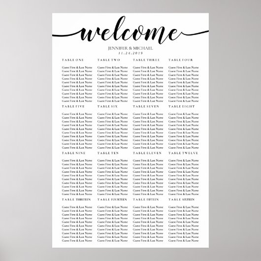 Poster Simple Mariage Seize Table de Bienvenue Placement (Devant)