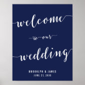 Poster Simple Marine Bleu Mariage Accueil Signal Imprimer (Devant)