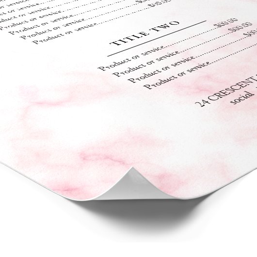 Poster Simple Menu de Prix Marbre Or Rose  (Coin)