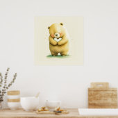 Poster Simple mignonne ours triste tenant une oeuvre card (Cuisine)