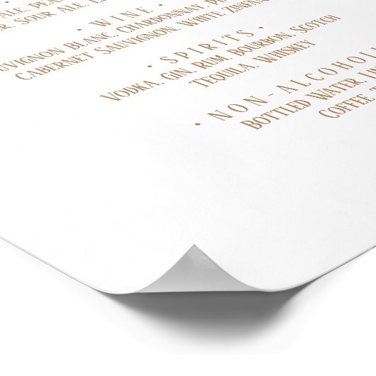 Poster Simple Minimalist|Gold Mariage Boissons Menu Signe (Coin)