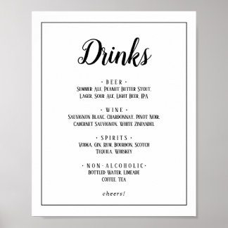 Poster Simple Minimaliste Mariage Boissons Menu Panneau C