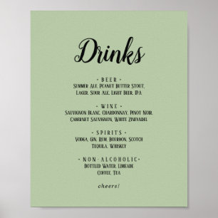 Poster Simple Minimaliste Menu Mariage Sage Boissons