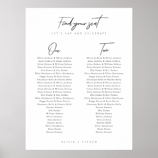 Poster Simple Modern Find Your Seat Wedding Seating Chart (Devant)