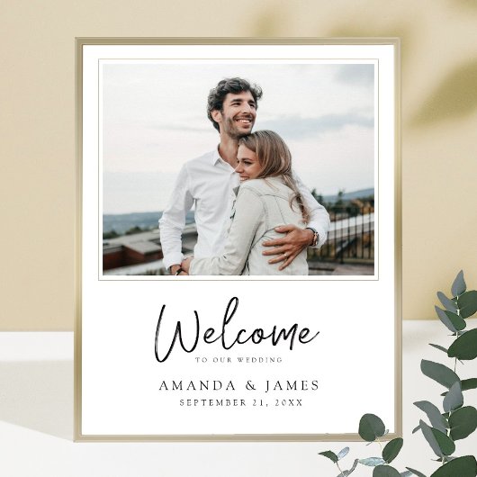 Poster Simple Modern Gold Border Photo Wedding Welcome